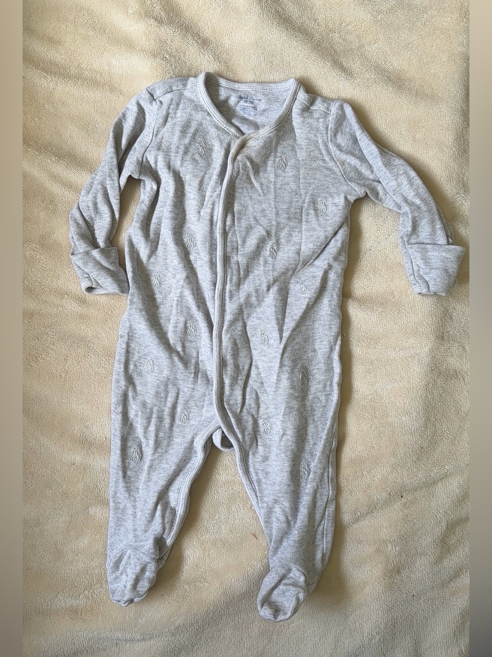 Ralph Lauren Polo Gray Sleeper Footie Pajamas Grey Onesie Baby Infant